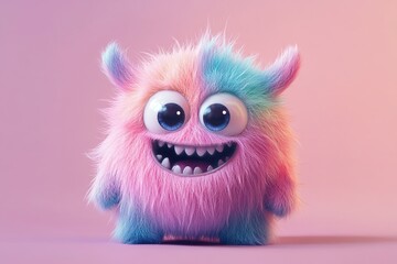 Fototapeta premium Illustration of funny cartoon monster on pink background. Halloween holiday
