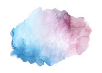 Watercolor shape with blended hues creates a vibrant and textured design element on a transparent background