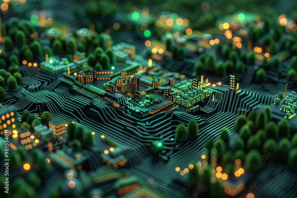 Poster detailed view of a computer circuit board showing intricate patterns and connections, the digital la