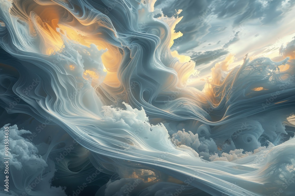 Poster a large white swirl churns in the middle of the ocean, the dynamic movement of data depicted as swir