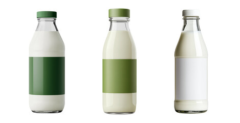 Milk Bottles with Labels Isolated on Transparent Background