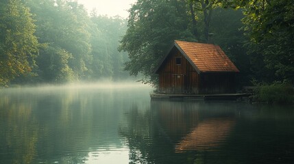 Obraz premium romantic old ancient wooden boat house at sea, ocean or lake coast
