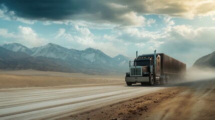 Truck on a beautiful landscape background.