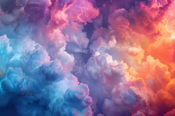 A vibrant cloud filled with various colorful clouds floating in the sky, The ethereal beauty of cloud technology depicted in vibrant colors