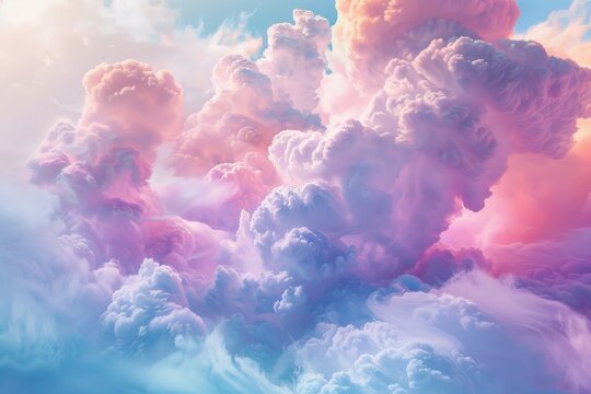 A diverse group of individuals standing side by side in a collective gathering, The ethereal beauty of cloud technology depicted in vibrant colors