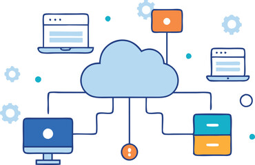 Cloud technology with connected servers and devices, illustrating modern data management and internetbased services