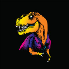 Tyrannosaurus Rex in a summer shirt. Original vector illustration in vintage style. T-shirt design.