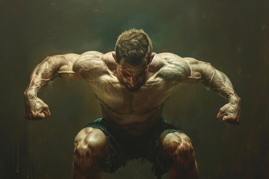 A man with long hair holding a disc in his hands, showcasing strength and determination, The feeling of power and strength