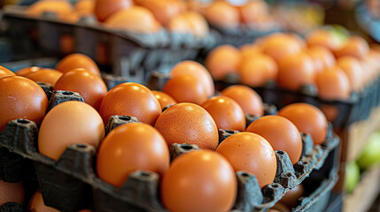 a paper egg carton,An industrial production line for brown chicken eggs,Factory Chicken egg production. Agribusiness company. 