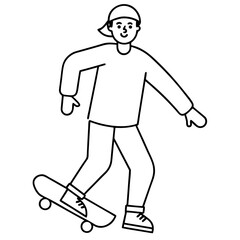 Obraz premium A man is skateboarding and smiling. He is wearing a hat and a shirt. The image is in black and white