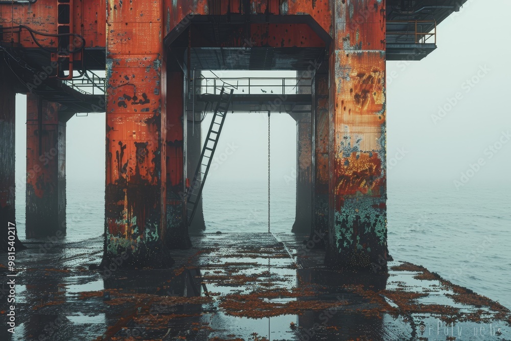 Poster detailed view of a bar chart displayed on a computer monitor, the industrial structure of an oil rig
