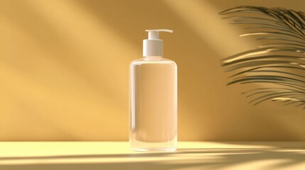 A bottle of perfume is sitting on a white pedestal