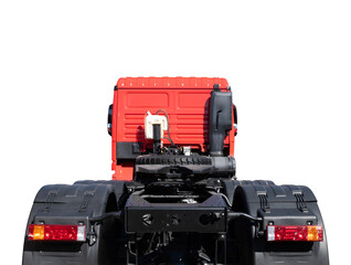 Truck back view isolated on white background. Cargo steel box ruck isolated. Cargo container delivery.