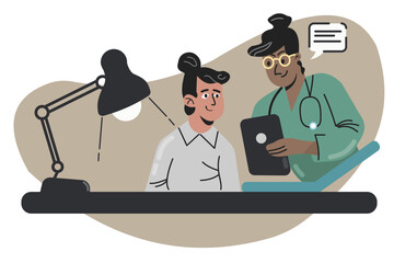 Patient interacting with doctor via telemedicine consultations vector illustration with isolate wihte background