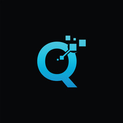 Letter Q tech logo, Q technology logo design template