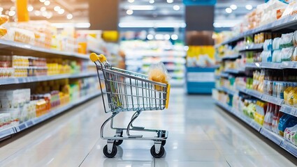 Shopping cart in front of social media icons, representing e-commerce and online shopping engagement, Generative AI.	