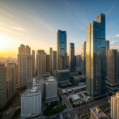 city skyline at sunset