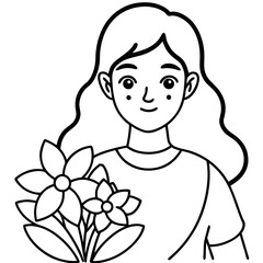 Obraz premium A woman is holding a bouquet of flowers. She is smiling and looking happy. The flowers are colorful and arranged in a vase. Concept of joy and positivity