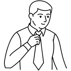 A man is wearing a tie and adjusting it. Concept of formality and professionalism