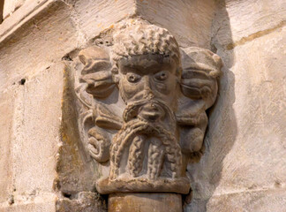 Details of the interior of the church of the monastery of San Pedro de Villanueva. Cangas de Onis, Asturias, Spain.