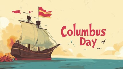 Columbus Day Logo with Old Ship, Celebrate the legacy of Christopher Columbus