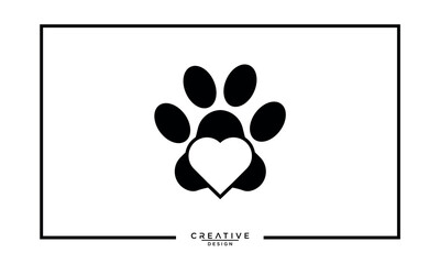 Cat or dog paw icon. Dog, cat paw icon with Heart Vector illustration .pet love logo design template.