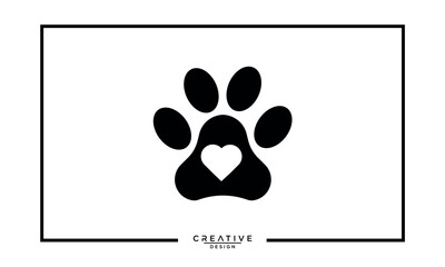 Cat or dog paw icon. Dog, cat paw icon with Heart Vector illustration .pet love logo design template.