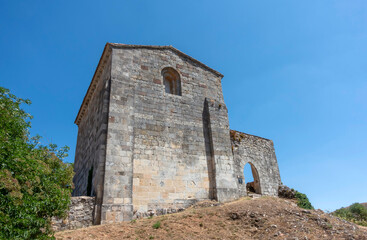 Hermitage of Santa Cecilia from the 12th century in Vallespinoso de Aguilar. Palencia, Castile and Leon, Spain.