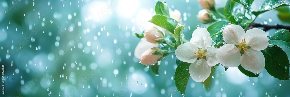 Canvas Prints Blooming White Flowers in Rain