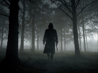 Shadowy figure emerging from fog, evoking suspense.