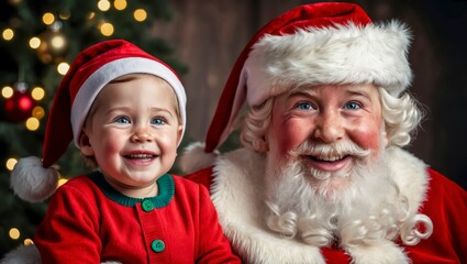A Joyful Child With Santa Claus at a Festive Holiday Gathering in December
