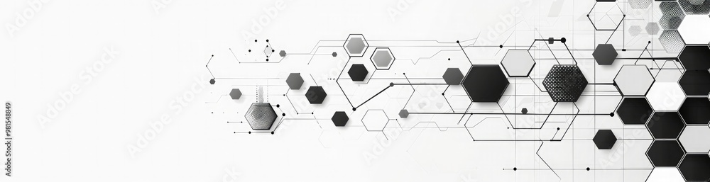 Wall mural abstract geometric background with hexagons and dots on a white, flat design vector illustration of 