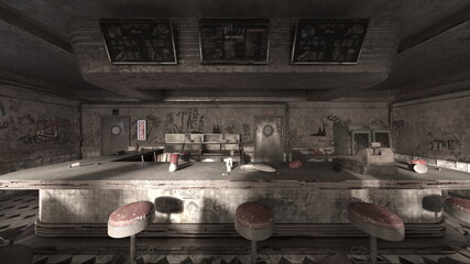 廃墟ドライブイン　3DCGレンダリング