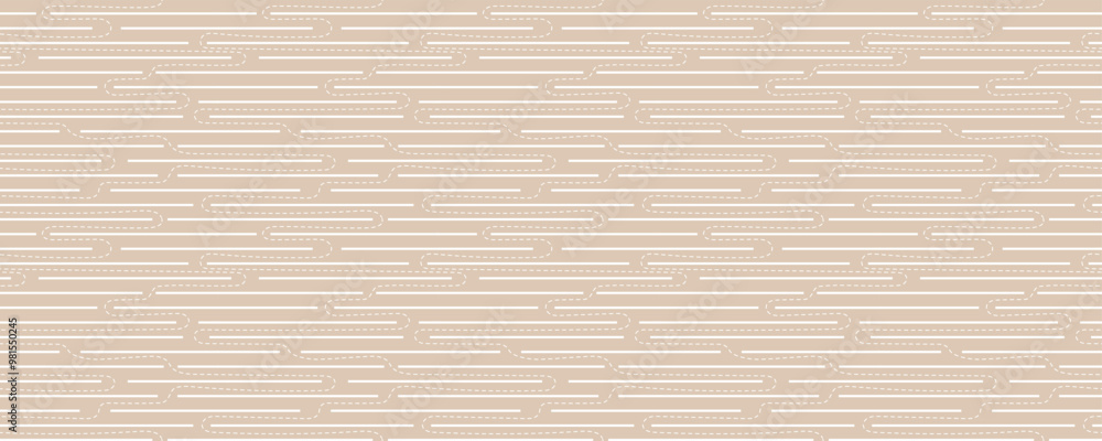 Poster neutrals color abstract seamless pattern. beige endless graphic linear labyrinth horizontal banner. 