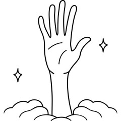 Spectral Hand Emerges from Grave Outstretched Finger Outline Vector