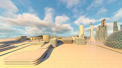 未来都市の風景　3DCGレンダリング