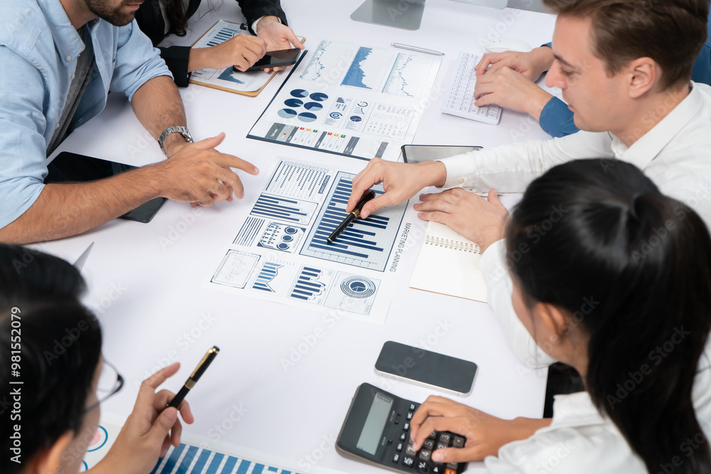 Poster diverse corporate audit team or company bookkeeper and accountant consultant calculate account expen