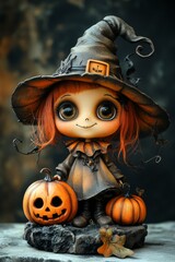 Fototapeta premium Whimsical Halloween Witches and Pumpkins - Festive, Spooky, and Playful Halloween Art