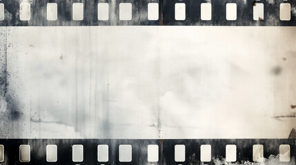 Film strip with a black grunge border, blank in the middle for text or design, with a grainy and aged, vintage look.