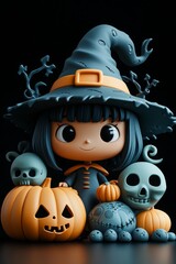 Whimsical Halloween Witches and Pumpkins - Festive, Spooky, and Playful Halloween Art