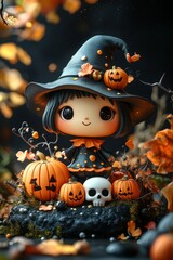 Whimsical Halloween Witches and Pumpkins - Festive, Spooky, and Playful Halloween Art