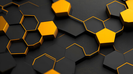 Futuristic Black and Yellow Hexagonal Tech Design with Glowing Edges
