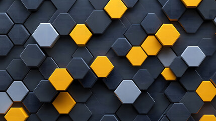 Futuristic Black and Yellow Hexagonal Tech Design with Glowing Edges
