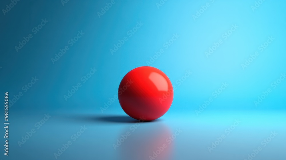 Poster red sphere on blue gradient background for minimalist design concepts