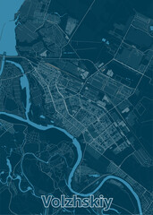 Volzhsky, Russia artistic blueprint map poster