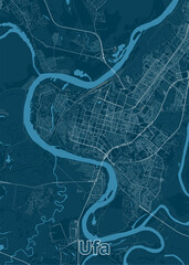 Ufa, Russia artistic blueprint map poster