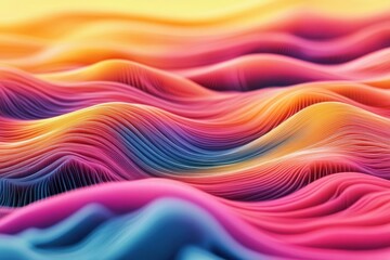 Fototapeta premium Dynamic 3D Digital Art: Colorful Wavy Landscape Representing Technology and Data Visualization in a Futuristic Style