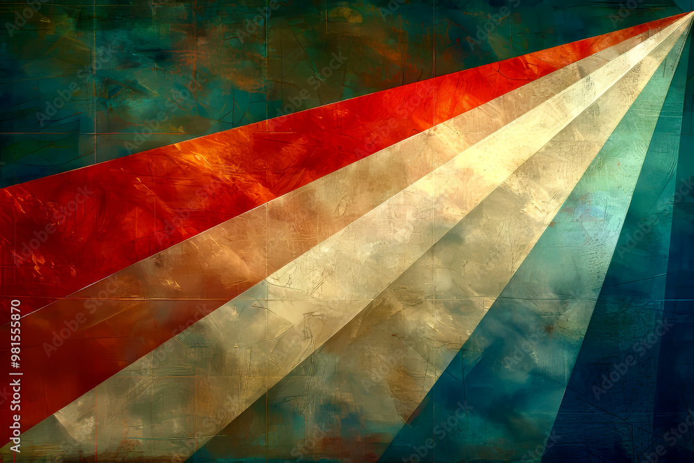 Poster vibrant beams of color extend outward from the center, blending seamlessly into a textured backdrop.