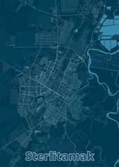 Sterlitamak, Russia artistic blueprint map poster