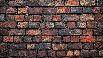 Obraz premium A brick wall with a lot of cracks and holes. The wall is brown and gray. The wall is old and worn.